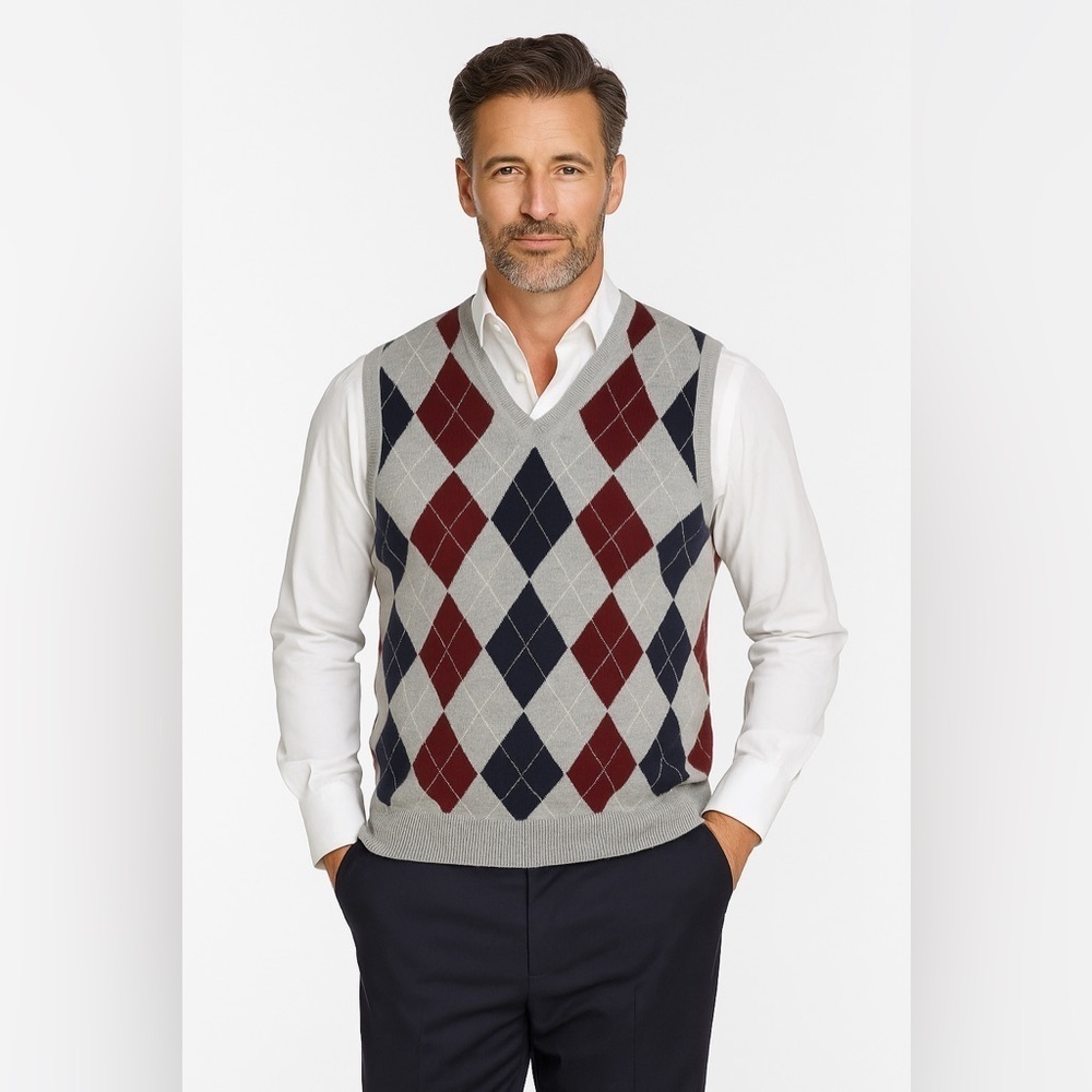 Brooks Brothers Merino Wool Argyle Sweater Vest Men XL Preppy Academic Office